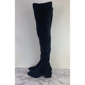 Topshop Women's Black Suede  Over The Knee Boots Block Heel Size 37
